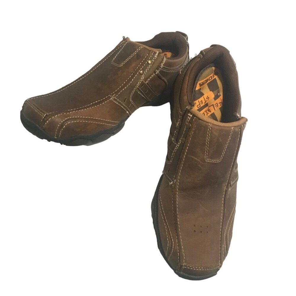 Skechers Men's Slip On Loafer Shoe Brown Relaxed Step Leather Size 7.5